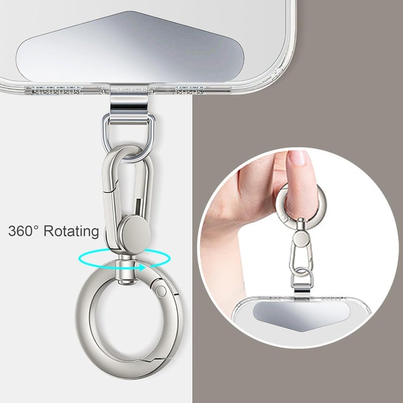 TENOC Metal Phone Tether, Universal Cellphone Lanyard Pad with 360 Rotation Spring Ring, Rose Gold+Silver - Image 3